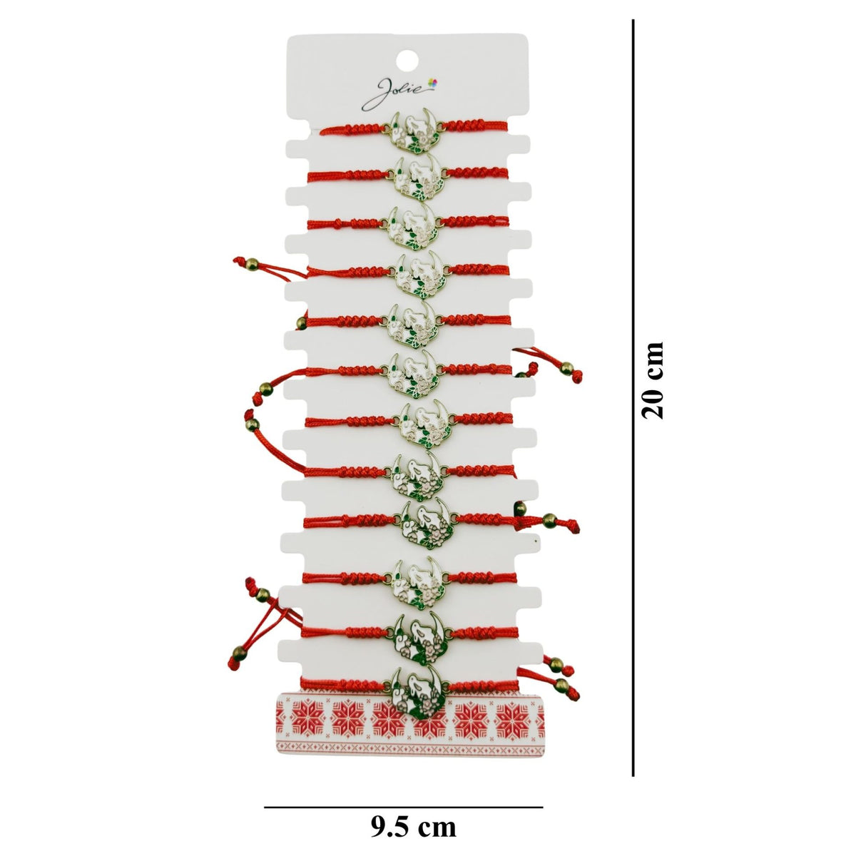 Martisor Bratara pentru Dama si Copii, Jolie, Model Iepuras pe Semiluna cu Flori, Set 12 bucati, Pandantiv Emailat, Snur Reglabil, Rosu/Multicolor - vivimall.ro