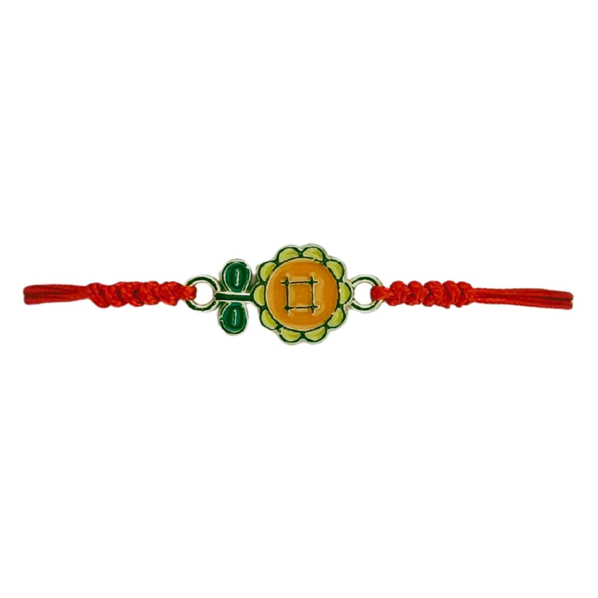 Martisor Bratara pentru Dama si Copii, Jolie, Model Floare cu Nasturel, Set 12 bucati, Pandantiv Emailat, Snur Reglabil, Portocaliu/Verde - vivimall.ro
