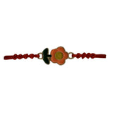 Martisor Bratara pentru Dama si Copii, Jolie, Model Floricica Zambitoare, Set 12 bucati, Pandantiv Emailat, Snur Reglabil, Rosu/Portocaliu - vivimall.ro
