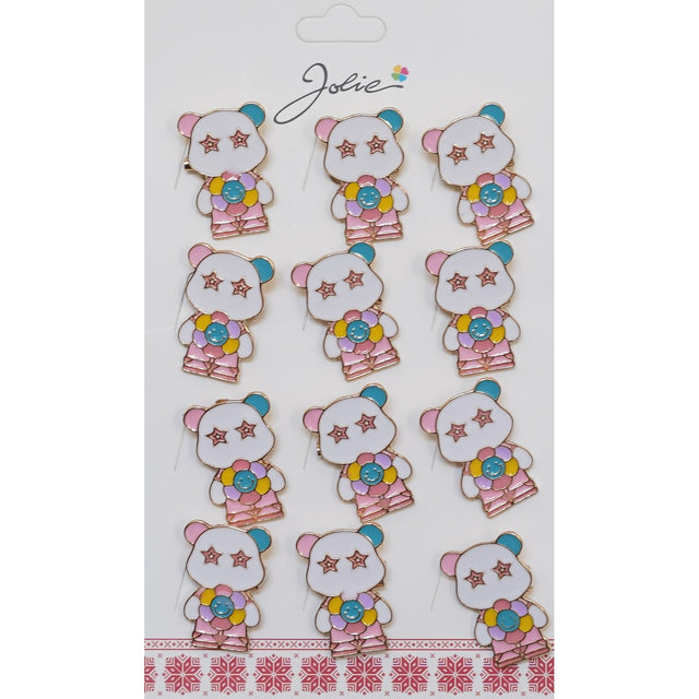 Set 12 Brose Martisor Urs Panda cu Floare Multicolora - vivimall.ro