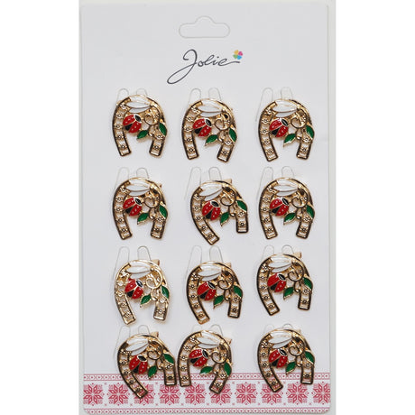 Set 12 Broșe Mărțișor Potcoavă cu Ghiocel și Buburuză | Jolie - vivimall.ro