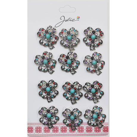 Set 12 Broșe Mărțișor Trifoi cu Pietricele Vintage | Jolie - vivimall.ro