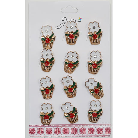 Set 12 Broșe Mărțișor Coș Floare cu Buburuză | Jolie - vivimall.ro