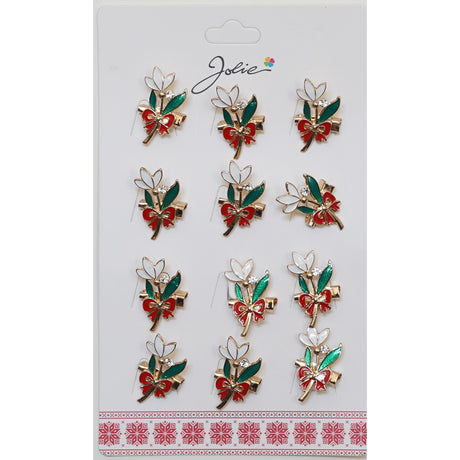 Set 12 Broșe Mărțișor Ghiocel cu Fundiță Roșie | Jolie - vivimall.ro