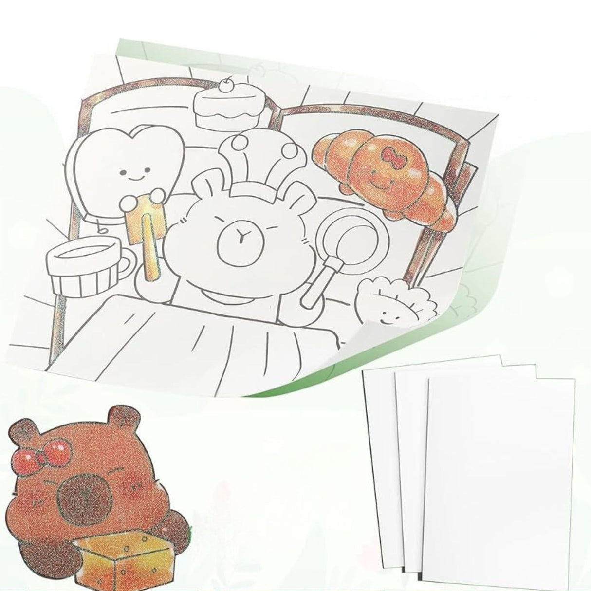 Set Carte de Colorat cu Acuarela, Flippy, Model Capibara, 20 Foi de Carton 200 gr, 12 Culori, 1 Pensula, 15.7 x 18.8 x 1.8 cm, Maro