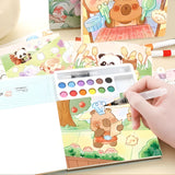 Set Carte de Colorat cu Acuarela, Flippy, Model Capibara, 20 Foi de Carton 200 gr, 12 Culori, 1 Pensula, 15.7 x 18.8 x 1.8 cm, Maro