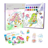 Set Carte de Colorat cu Acuarela, Flippy, Model Sirena, 20 Foi de Carton 200 gr, 12 Culori, 1 Pensula, 15.7 x 18.8 x 1.8 cm, Roz