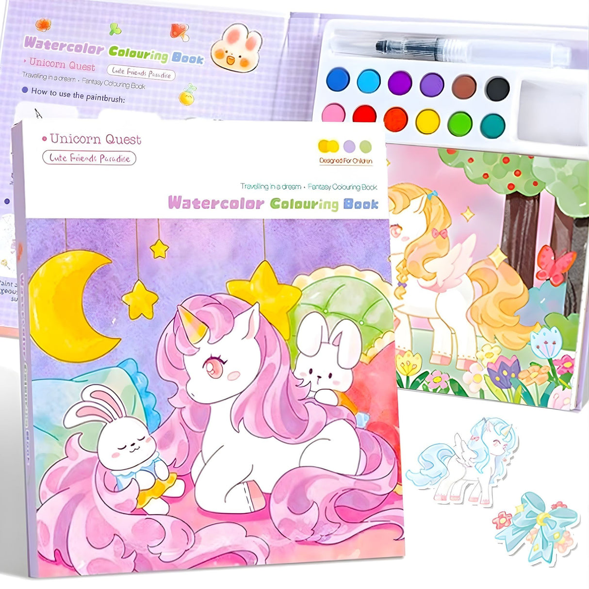 Pensula cu rezervor de apa inclusa in setul de colorat Flippy Unicorn mov pentru copii