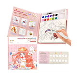 Set Carte de Colorat cu Acuarela, Flippy, Model Printesa, 20 Foi de Carton 200 gr, 12 Culori, 1 Pensula, 15.7 x 18.8 x 1.8 cm, Roz deschis