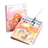 Set Carte de Colorat cu Acuarela, Flippy, Model Printesa, 20 Foi de Carton 200 gr, 12 Culori, 1 Pensula, 15.7 x 18.8 x 1.8 cm, Roz deschis