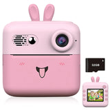 Set Camera Instantanee pentru Copii, Flippy, Ecran HD 2.4'', 24MP, 720P Video, 1200 mAh, cu Functie de Printare Alb-Negru, cablu USB-C, Bluetooth, Compatibil iOS/Android, Imprimare APP, Model Iepure, Roz - vivimall.ro