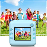 Set Camera Instantanee pentru Copii, Flippy, Ecran HD 2.4'', 24MP, 720P Video, 1200 mAh, cu Functie de Printare Alb-Negru, cablu USB-C, Bluetooth, Compatibil iOS/Android, Imprimare APP, Model Iepure, Albastru - vivimall.ro