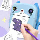 Set Camera Instantanee pentru Copii, Flippy, Ecran HD 2.4'', 24MP, 720P Video, 1200 mAh, cu Functie de Printare Alb-Negru, cablu USB-C, Bluetooth, Compatibil iOS/Android, Imprimare APP, Model Kitty, Albastru - vivimall.ro