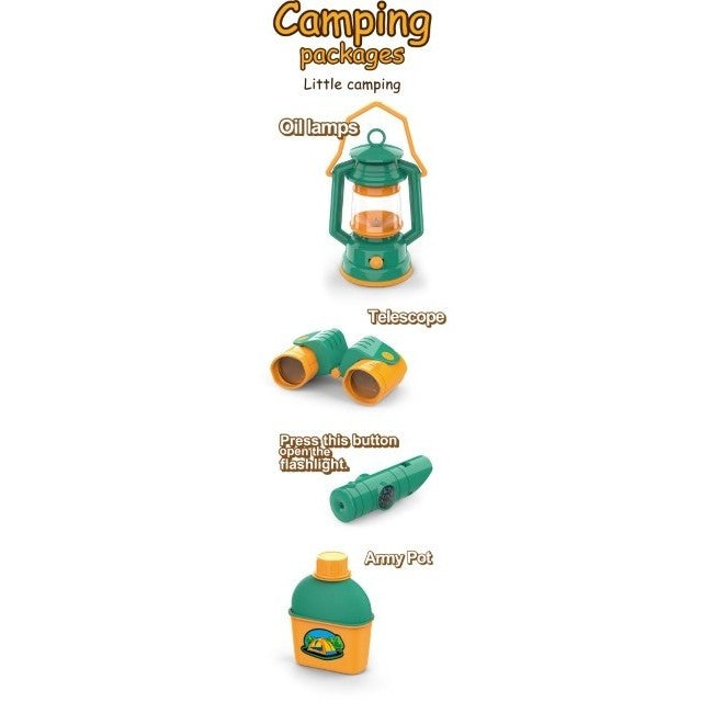 Set camping exterior/interior pentru copii, 7 accesorii cu tematica si cort, multicolor - vivimall.ro