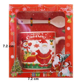 Set cana ceramica cu lingurita Vivimall, 200 ml, tematica Mos Craciun cu sanie, multicolor - vivimall.ro