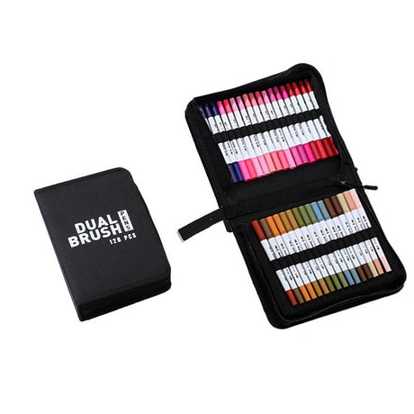 Set Carioci pe Baza de Apa, Vivimall, 2 in 1, pentru Pictura, Caligrafie, 120 Culori, Penar Negru, Corp Carioca Alb, 27.5 x 19.5 x 8 cm, Multicolor - vivimall.ro