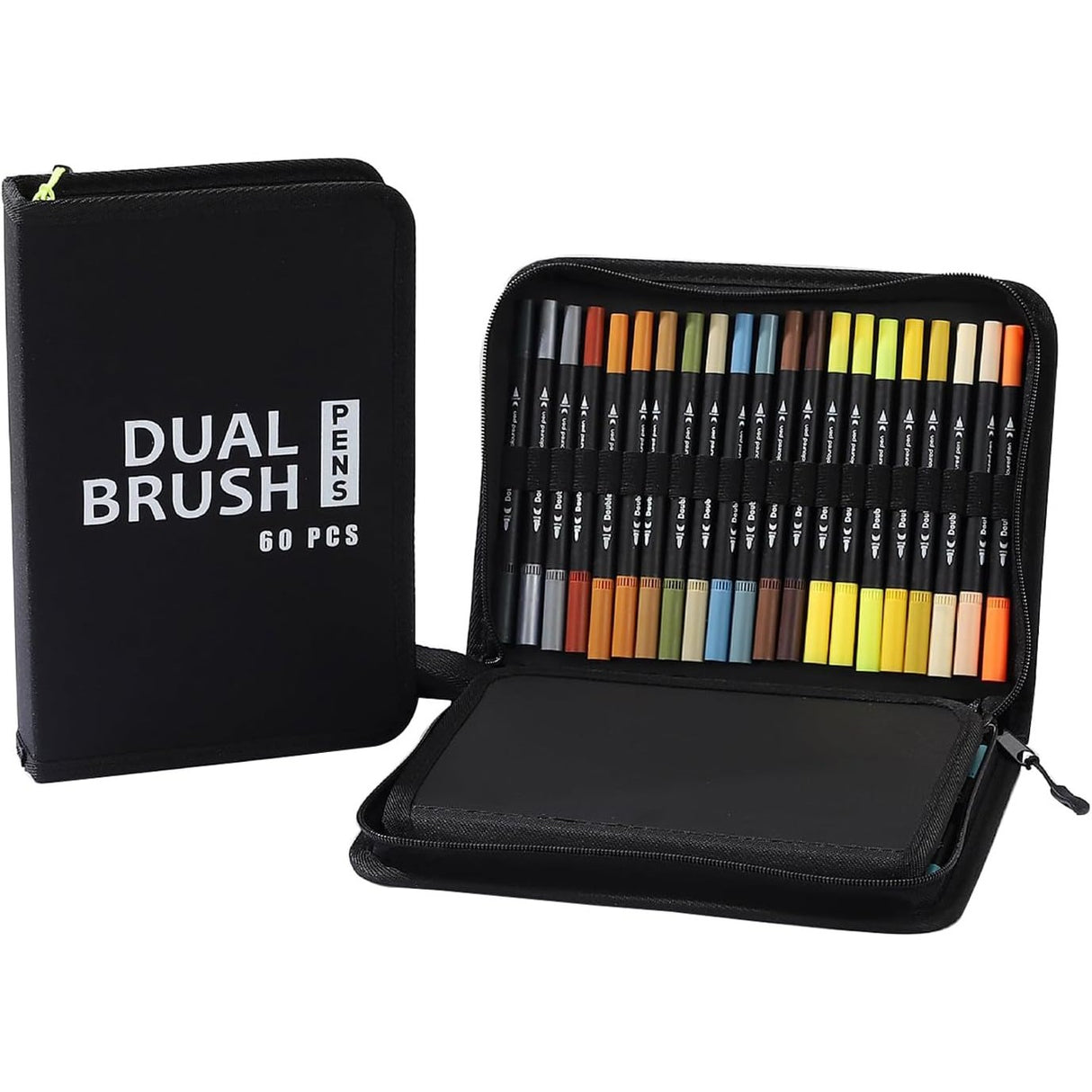 Set Carioci Pe Baza De Apa, 2 In 1, Pentru Pictura, Caligrafie, 60 Culori, Penar Negru, Corp Carioca Negru