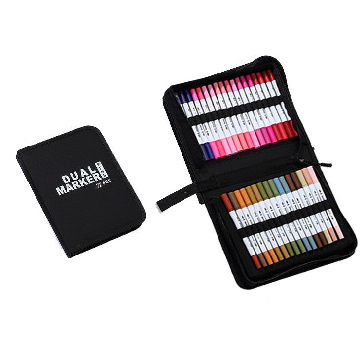 Set Carioci Pe Baza De Apa, 2 In 1, Pentru Pictura, Caligrafie, 72 Culori, Penar Negru, Corp Carioca Alb