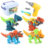 Set de Constructie/Asamblare, Vivimall, 4 Dinozauri, cu Bormasina Electrica, Baterii 2 x AA, Surubelnita si Cutie Depozitare, 22.5 x 14.5 x 15 cm, Multicolor - vivimall.ro