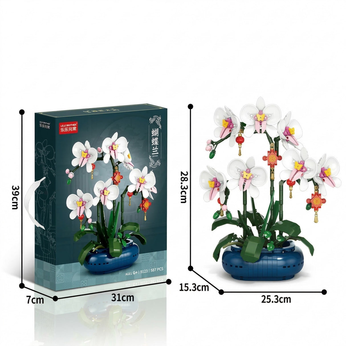 Set de Constructie Flippy, Orhidee in Vaza, 587 piese, 6+ ani, Planta Artificiala, Decor Floral Elegant, Idee de Cadou pentru Femei, Cadou pentru Iubita si Pasionatii de Jocuri de Constructie Creativa