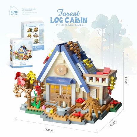 Căsuță de Vis asamblată din setul Flippy Forest Log Cabin, dimensiuni 11.8×10.2×8.5 cm, vedere frontală