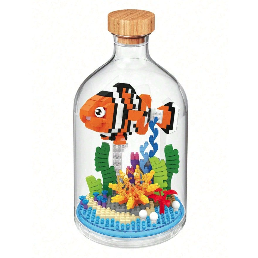 Set Constructie Peste Clown In Sticla Decorativa, Mini Piese Tip Pixel, Acvariu Decorativ Creativ Pentru Copii Si Adulti, Multicolor