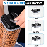 Set Cutii de Depozitare a Alimentelor, Vivimall, 7 Recipiente, 10 Etichete Reutilizabile, 4 Linguri, pentru Bucatarie, Spatula, Etansare, Fara BPA, Transparente, Capac Negru - vivimall.ro