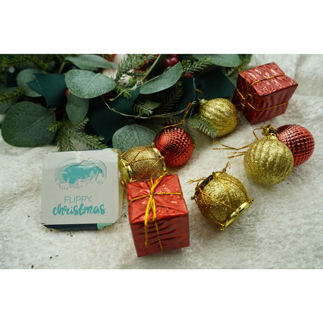 Set de 12 ornamente de brad, Vivimall, de tip Glob, Rosu/ Auriu, din polistiren, cu finisaj sclipitor , cutie  4  cm adancime x 20  cm inaltime x 12  cm lungime) - vivimall.ro