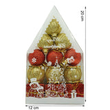 Set de 12 ornamente de brad, Vivimall, de tip Glob, Rosu/ Auriu, din polistiren, cu finisaj sclipitor , cutie  4  cm adancime x 20  cm inaltime x 12  cm lungime) - vivimall.ro