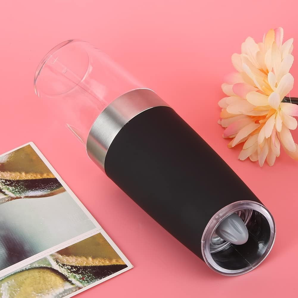 Set de 2 Rasnite electrice de Sare si Piper, Vivimall, cu Camere Depozitare Transparente, Macinare, Functionare pe Baterii, cu Lumina, ABS, 20x6.5 cm, Negru/Transparent - vivimall.ro