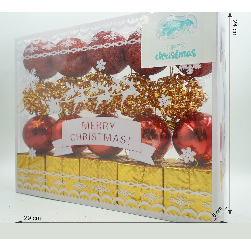 Set De 20 Ornamente De Brad, De Tip Glob, Rosu/, Din Polistiren, Cu Finisaj Sclipitor, Cutie 6 Cm Adancime X 29 Cm Lungime X 24 Cm Inaltime