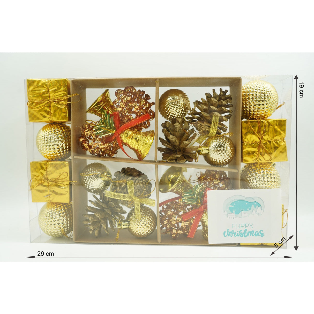 Set de 24 ornamente de brad, Vivimall, de tip Glob, Multicolor, din polistiren, cu finisaj sclipitor , cutie  5  cm adancime x 29  cm lungime x 19  cm inaltime - vivimall.ro