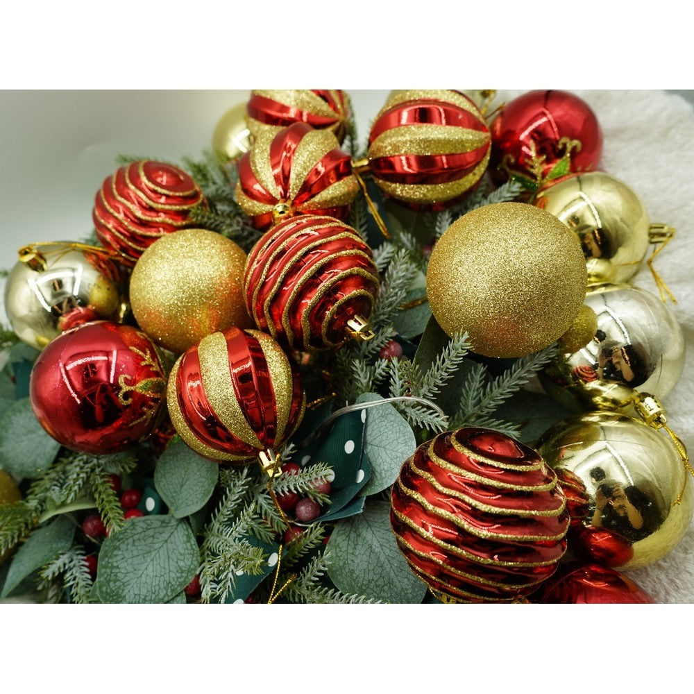 Set de 24 ornamente de brad, Flippy, de tip Glob, Rosu/ Auriu, cu ø de 7 cm, din plastic, cu finisaj sclipitor , cutie  16  cm lungime x 36  cm inaltime x 16  cm adancime - vivimall.ro