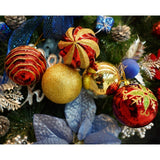 Set de 24 ornamente de brad, Flippy, de tip Glob, Rosu/ Auriu, cu ø de 7 cm, din plastic, cu finisaj sclipitor , cutie  16  cm lungime x 36  cm inaltime x 16  cm adancime - vivimall.ro