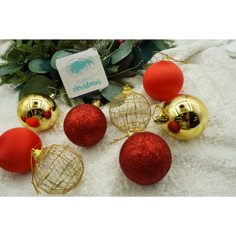 Set de 28 ornamente de brad, Vivimall, de tip Glob, Rosu/ Auriu, din polistiren, cu finisaj sclipitor , cutie  18  cm adancime x 22  cm inaltime x 18  cm lungime) - vivimall.ro