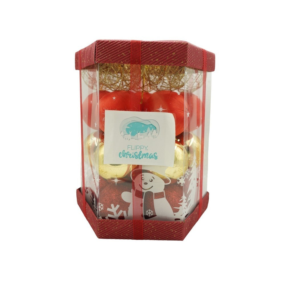 Set de 28 ornamente de brad, Vivimall, de tip Glob, Rosu/ Auriu, din polistiren, cu finisaj sclipitor , cutie  18  cm adancime x 22  cm inaltime x 18  cm lungime) - vivimall.ro