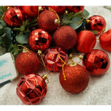 Set de 28 ornamente de brad, Vivimall, de tip Glob, Rosu, din polistiren, cu finisaj sclipitor , cutie  18  cm adancime x 22  cm inaltime x 18  cm lungime) - vivimall.ro