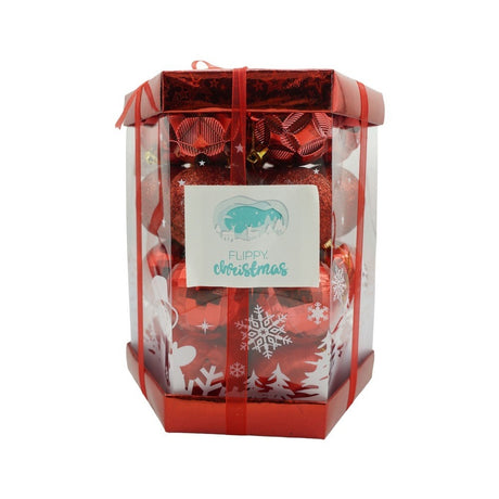 Set de 28 ornamente de brad, Vivimall, de tip Glob, Rosu, din polistiren, cu finisaj sclipitor , cutie  18  cm adancime x 22  cm inaltime x 18  cm lungime) - vivimall.ro