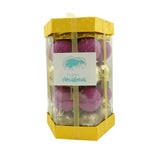 Set de 35 ornamente de brad, Vivimall, de tip Glob, Auriu/ Mov, din polistiren, cu finisaj sclipitor , cutie  14  cm adancime x 23  cm inaltime x 14  cm lungime) - vivimall.ro