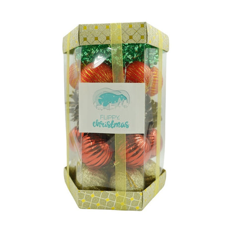 Set de 35 ornamente de brad, Vivimall, de tip Glob, Multicolor, din polistiren, cu finisaj sclipitor , cutie  14  cm adancime x 23  cm inaltime x 14  cm lungime) - vivimall.ro