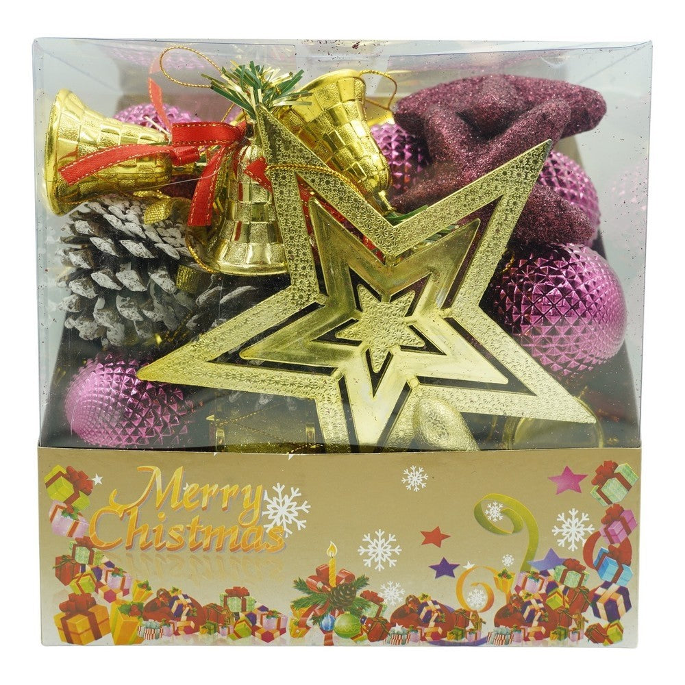 Set de 50 ornamente de brad, Vivimall, de tip Glob, Rosu/ Auriu, din plastic, cu finisaj sclipitor , cutie  18  cm lungime x 12  cm adancime x 18  cm inaltime - vivimall.ro