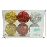 Set de 6  ornamente de brad, Vivimall, de tip Glob, Multicolor, cu ø de 8 cm, din polistiren, cu finisaj sclipitor , cutie  16  cm inaltime x 24  cm lungime x 8  cm adancime - vivimall.ro