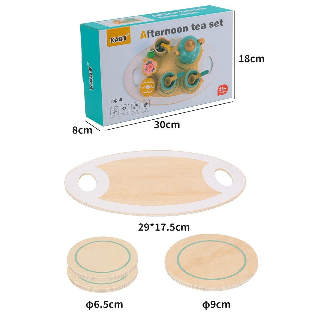 Set de Ceai Vivimall, din Lemn, 15 Piese, Vopsea Ecologica, +36 Luni, Multicolor Pastel - vivimall.ro