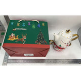 Set de Ceai, Flippy, Tema Craciun, Ceainic 450 ml, 2 x Cani 250 ml, din Ceramica, Model Mos Craciun/Santa Claus, Alb/Rosu - vivimall.ro