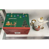 Set de Ceai, Flippy, Tema Craciun, Ceainic 450 ml, 2 x Cani 250 ml, din Ceramica, Model Ren Merry Christmas, Alb/Verde - vivimall.ro