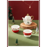 Set de Ceai, Flippy, Tema Craciun, Ceainic 450 ml, 2 x Cani 250 ml, din Ceramica, Model Ren Merry Christmas, Alb/Verde - vivimall.ro