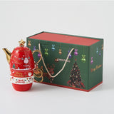 Set de Ceai, Flippy, Tema Craciun, Ceainic 450 ml, 2 x Cani 250 ml, din Ceramica, Model Ren, Verde/Turcoaz - vivimall.ro