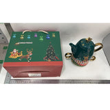 Set de Ceai, Flippy, Tema Craciun, Ceainic 450 ml, 2 x Cani 250 ml, din Ceramica, Model Ren, Verde/Turcoaz - vivimall.ro