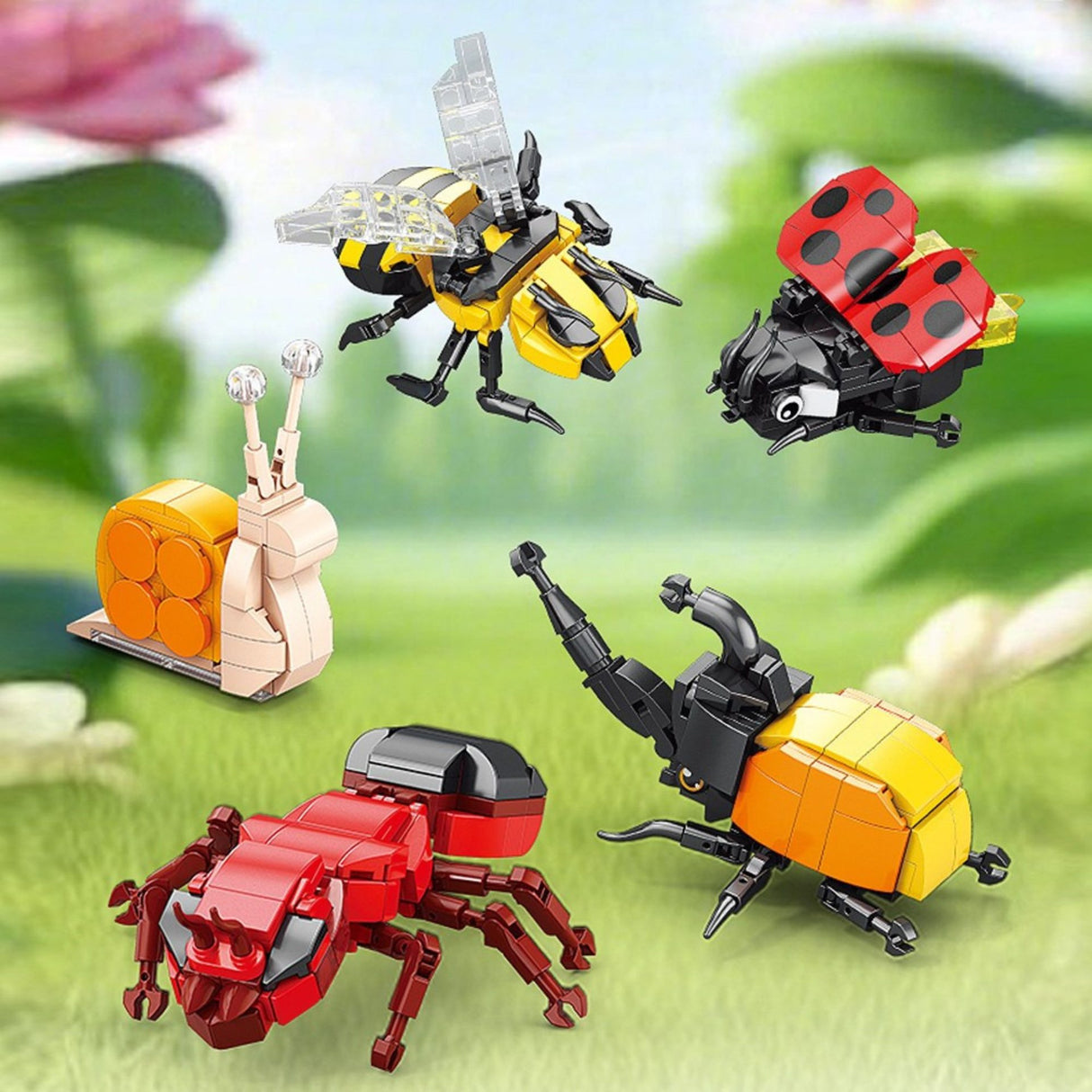 Set de Constructie, Flippy, Model Buburuza, Lumea Insectelor Mini, 95 Piese, Model 3D, Jucarie Educativa STEM, +6 Ani, Plastic ABS, 11 x 7 x 7 cm, Negru/Rosu - vivimall.ro