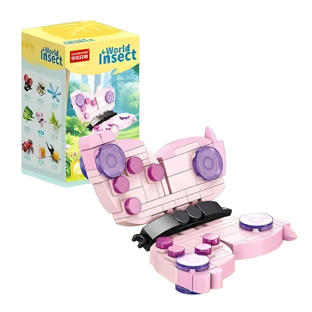 Set de Constructie, Flippy, Model Fluture, Lumea Insectelor Mini, 115 Piese, Model 3D, Jucarie Educativa STEM, +6 Ani, Plastic ABS, 11 x 7 x 7 cm, Roz - vivimall.ro